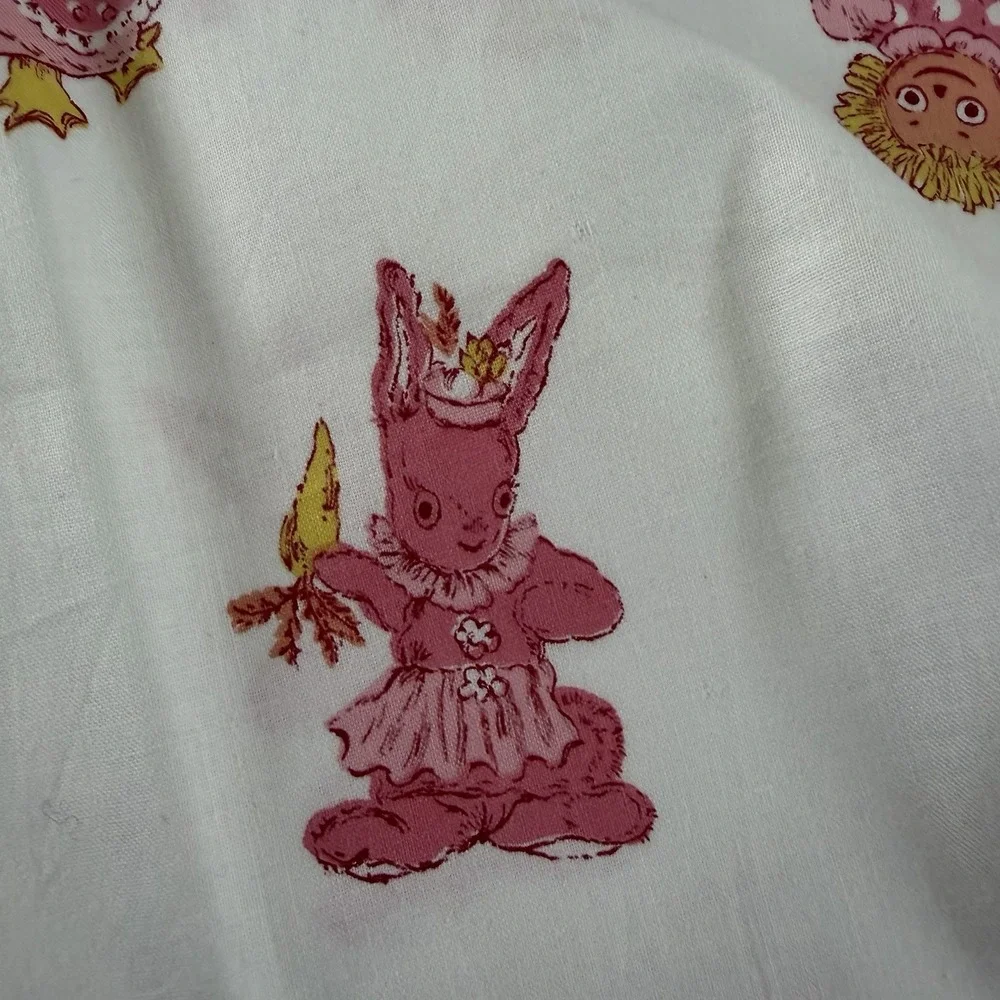 VTG Fabric Raggedy Ann‎ Andy Humpty Dumpty Scary Bunny Mother Goose Pink  65x36